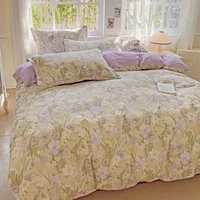 Pastel Fresh Floral Super Soft 100% Cotton Bedding Set  3Pcs-1 Duvet Cover 2 Pillowcases,Skin-friendly Comfortable,Quilt Cover 3