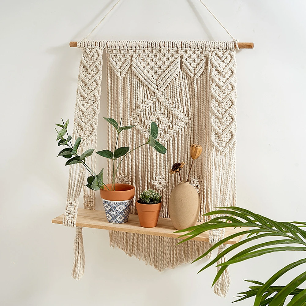 

Хлопковая веревка Boho, тканая вешалка для растений, ручная работа, кисточка, настенная подвесная полка, искусственная полка, Настенный декор