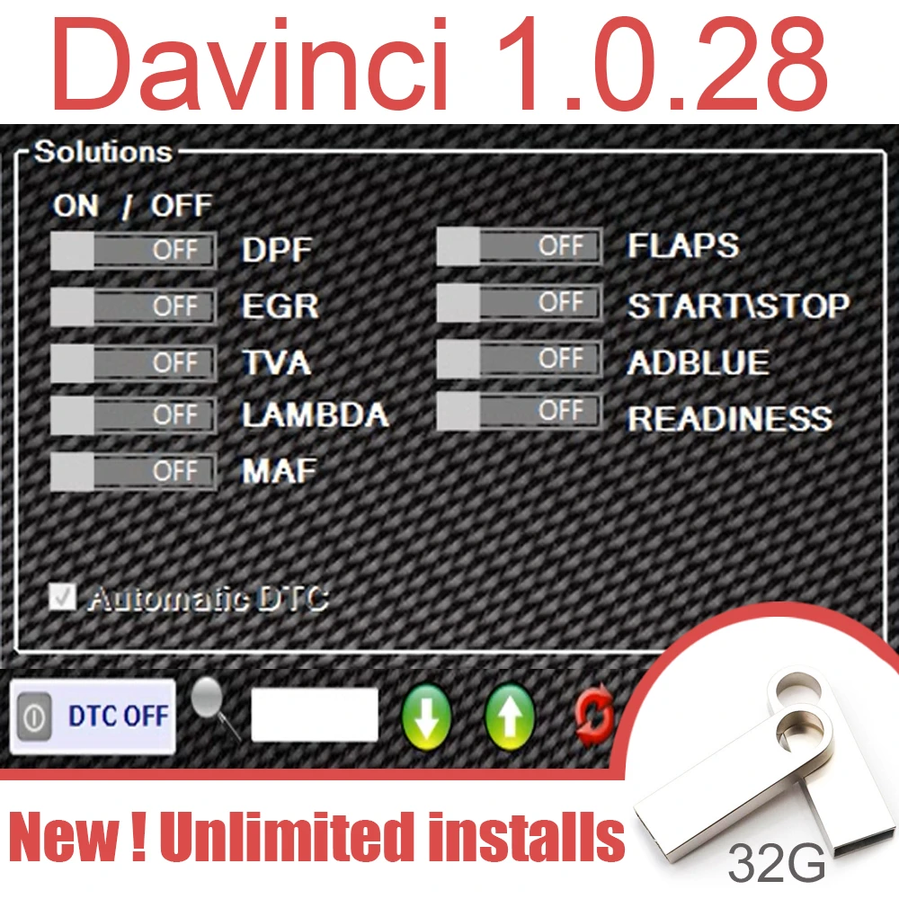 Latest car software DaVinci 1.0.28 Modify ECU content DPF EGR DTC TVA FLAPS MAF ADBLUE LAMBDA ON/OFF Work with K E S S & K T A G automotive engine analyzer