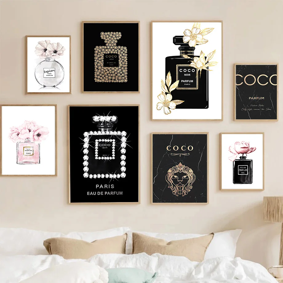 Modern Coco Perfume Canvas Wall Art for Girls
