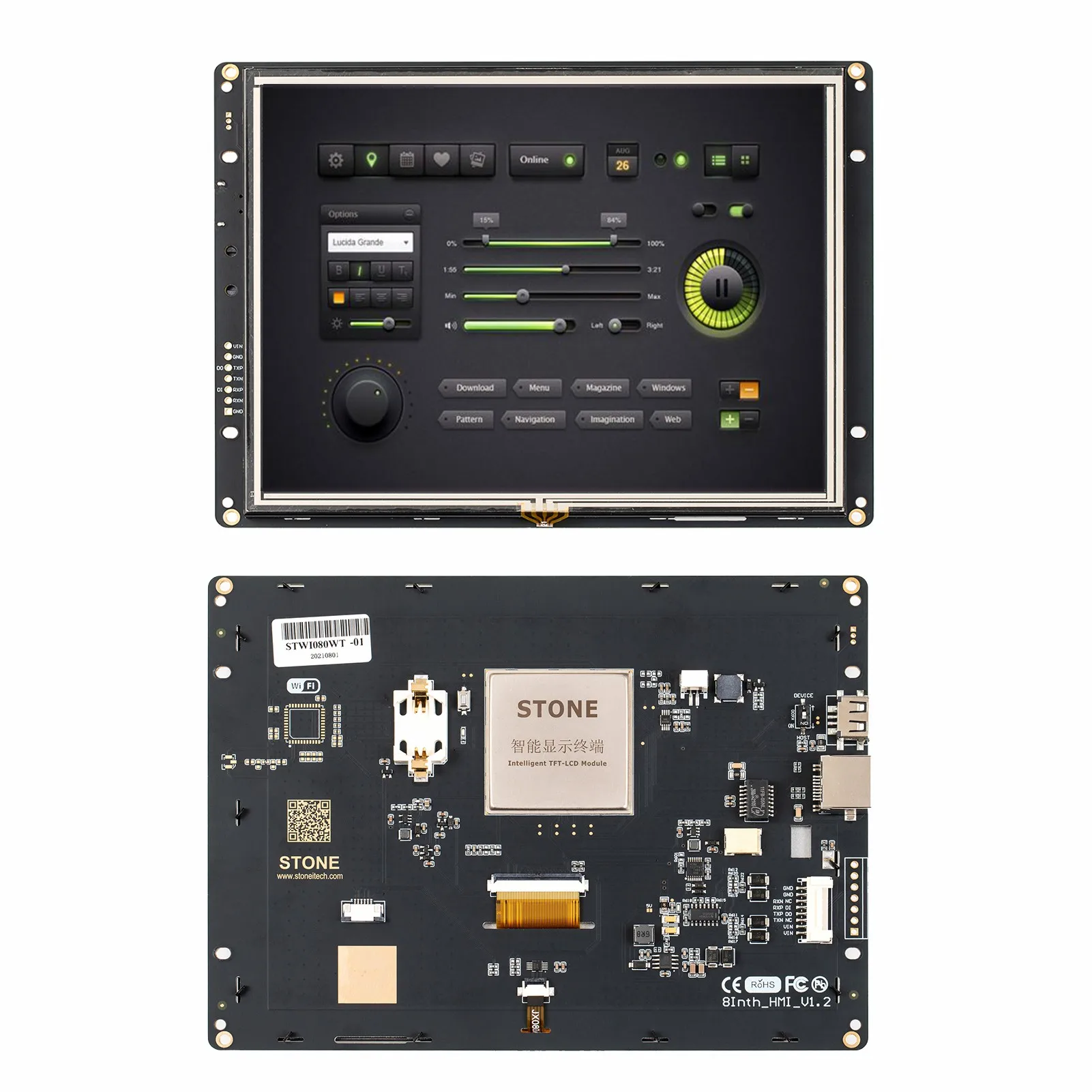 

8.0 TFT LCD Screen 256MB of flash memory for HMI projects, 1G Hz Cortex A8 CPU 262k true-to-life colors