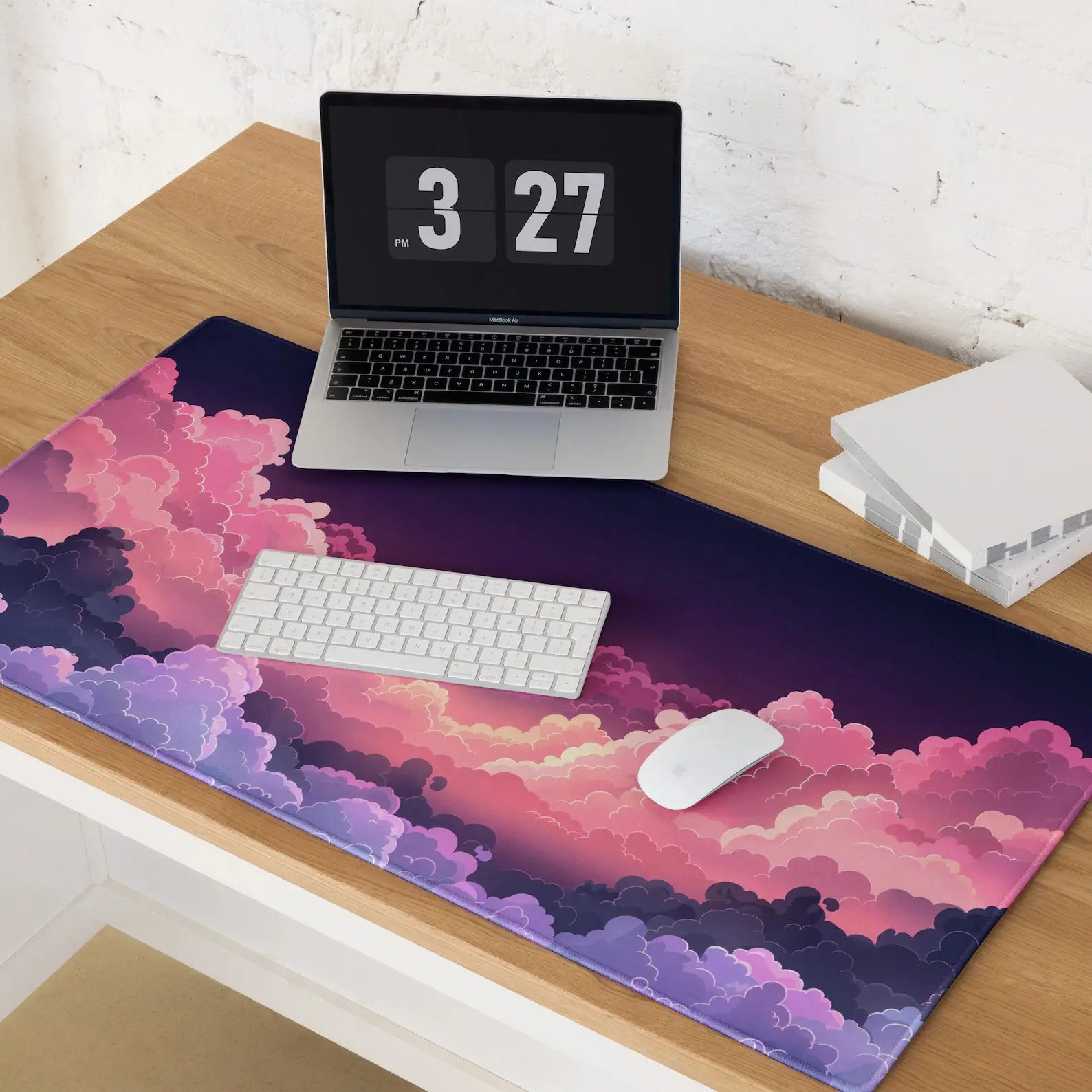 Whimsical Kawaii Pastel Pink and Purple Cloud Desk Mat