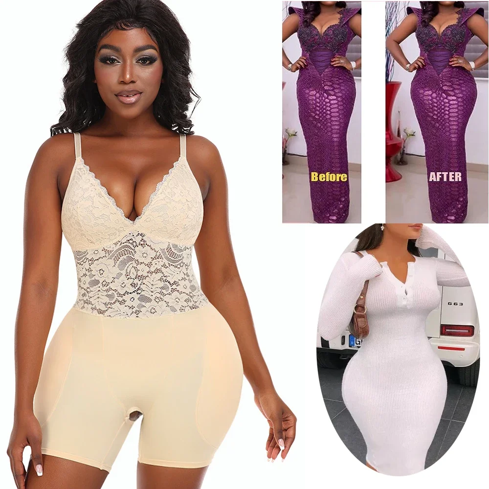 Hip Shapewear Bodysuit Female Waist Trainer Butt Enhancer Body Shaper Bodysuit with Lace Plus Size Butt Lifter Hip Pads Panty