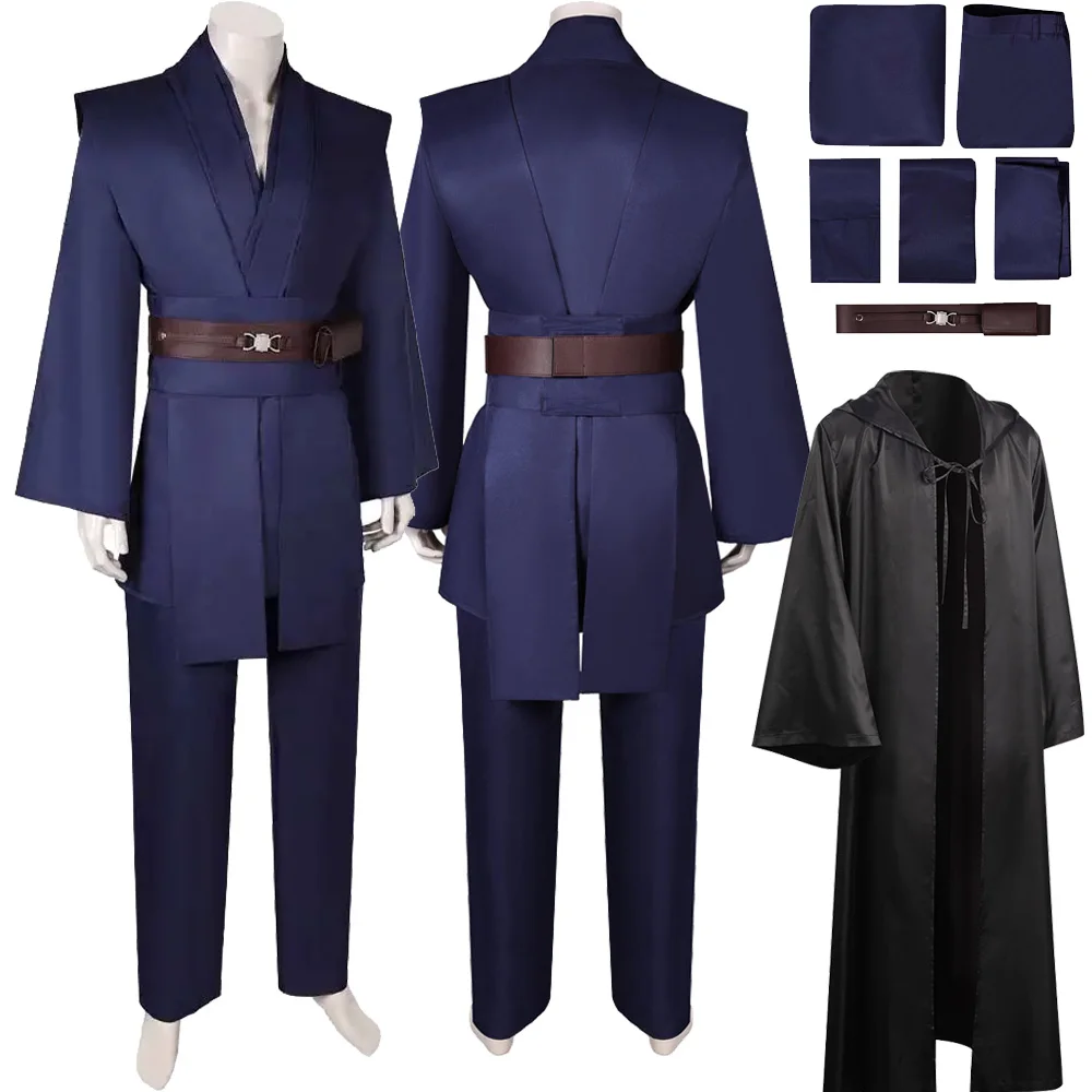 

Мужской взрослый костюм для косплея Энакина джедая синий костюм плащ кино космическая битва ролевая игра рыцарь пальто брюки пояс Хэллоуин Фэнтези Костюм