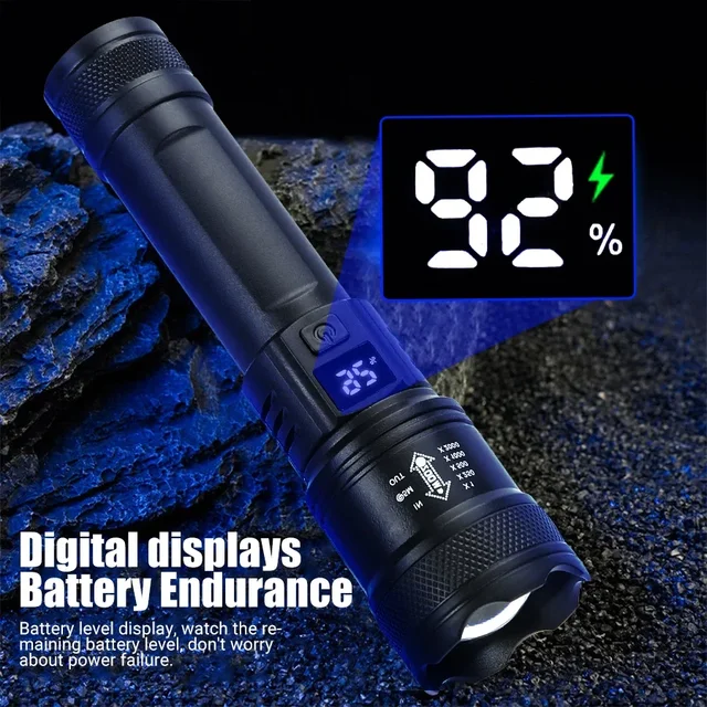 High Power Self Defense LED Flashlights USB Rechargeable Strong Hand Light Multifunctional Torch Lamp For Emergency Camping 3