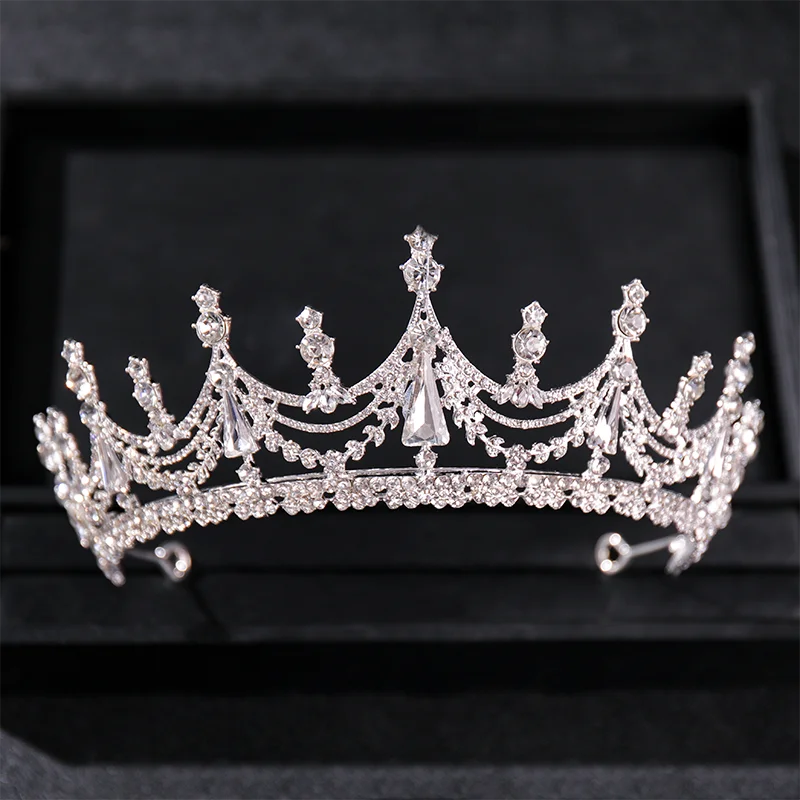 Hochzeitstiara Aus Kristall – Silber, 16 Cm Durchmesser, Mit Kamm, Für Braut & Prinzessin