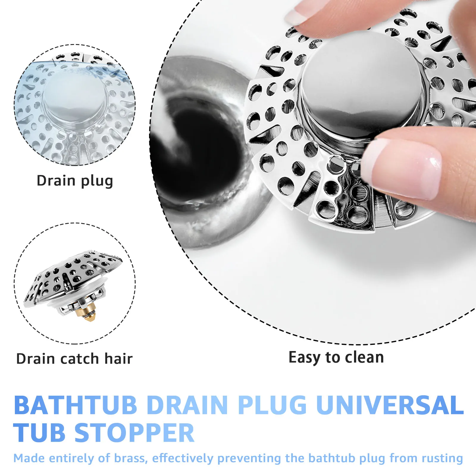Bathtub Filter Sink 3 in 1 Leak-proof Pop Up Brass Sink Strainer Drain Basket Stopping Blockage Bouncing Core Stopper Bathroom