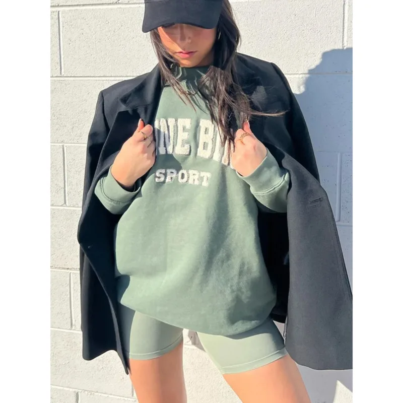 

100% Cotton Luxury Design Sweatshirt Woman Letter Flocking Fleece Pulover Hoodies High Quality Causal Clothes For Women