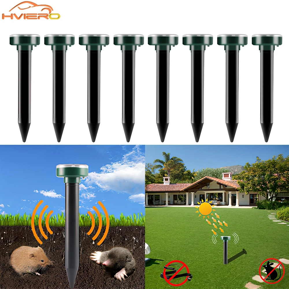 Solar Powered Ultrasonic Sonic Mouse Mole Pest Rodent Repeller Transmitted Vibration Wave Yard LED Outdoor Park 1/2/4/8/12Pcs Mouse Repeller