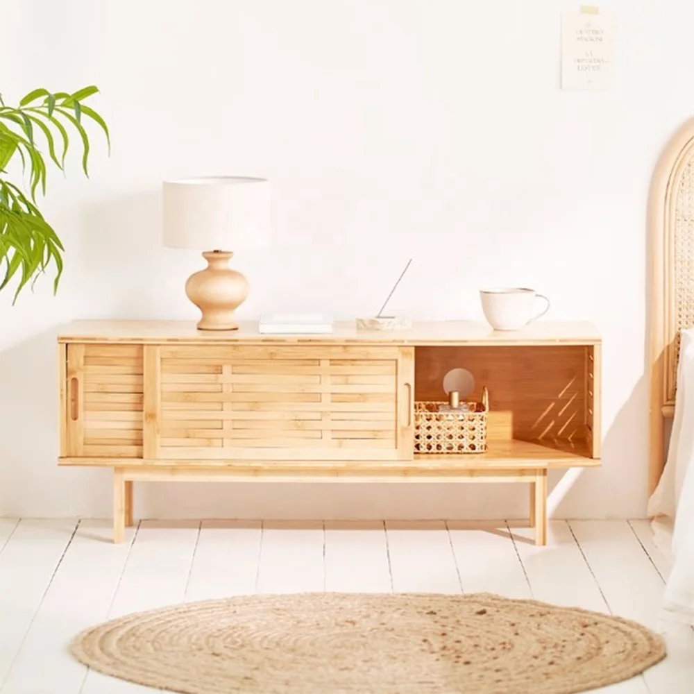 Living Room Dresser Sliding Door TV Cabinet Bamboo Woven Simple Modern Stand Floor Type