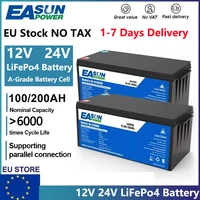 EASUN POWER LiFePo4 batterie 12V 24V 100AH 200AH batterie au Lithium fer Phosphate intégré BMS Grade A 6000 Cycle solaire Camping STOCK ue 1