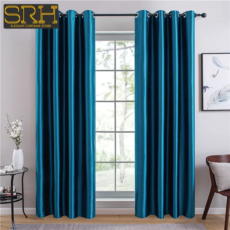 

Light Luxury Tribute Brocade Glossy Simple Solid Color Curtains Living Room Bedroom Hotel Cloakroom Full Blackout Custom Cloth