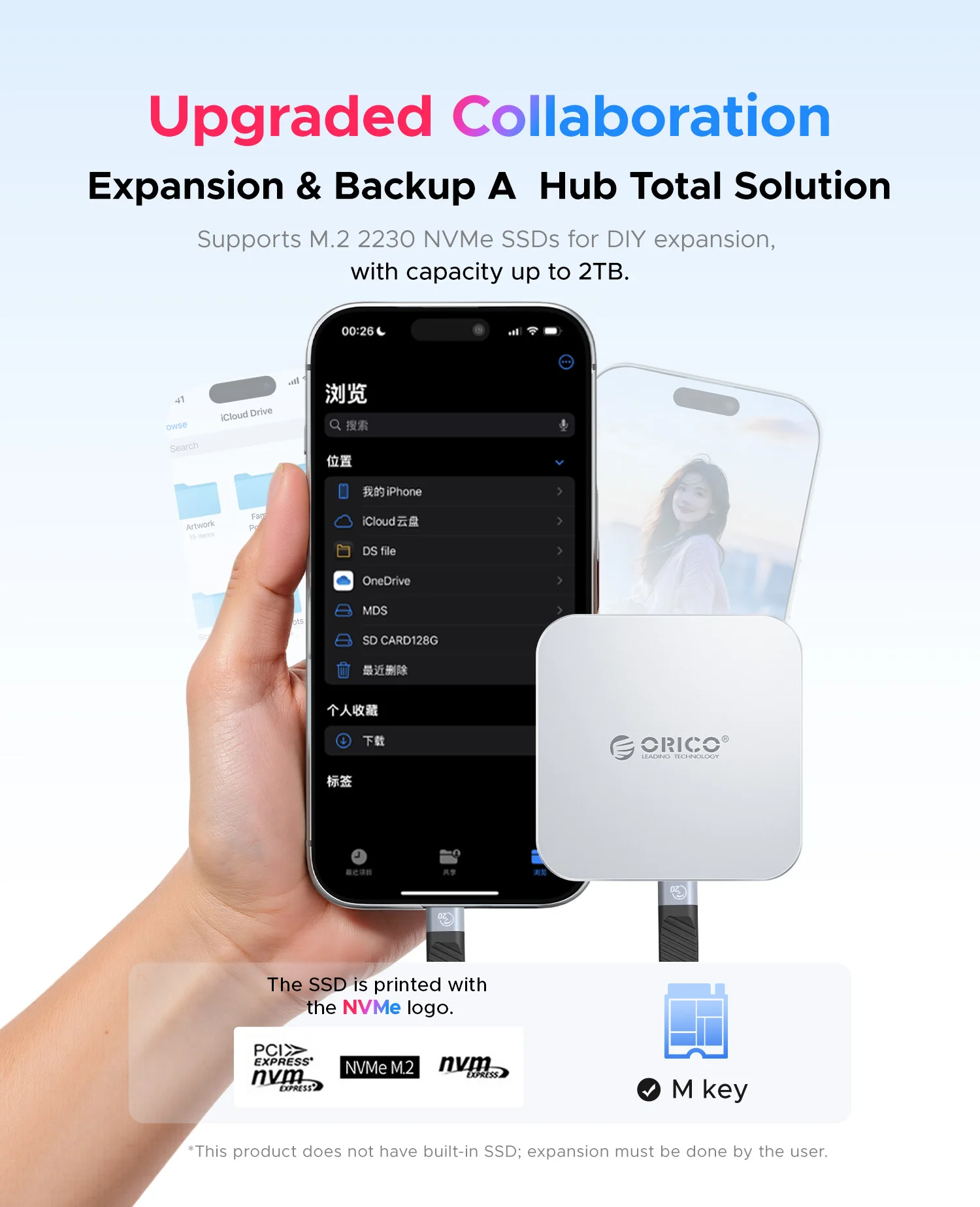 오리코 M.2 2230 NVMe SSD 인클로저 마그네틱 케이스 10Gbps USB C 도킹 스테이션 HDMI 4K60HZ SD/TF PD100W 충전기 (아이폰 17용)