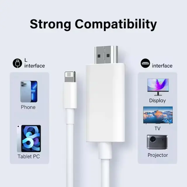HDTV Cable For iPhone 14 13 HD Video Projector Monitor HDMI-Compatible Cable 1080P Digital AV Adapter Sync Screen Connector