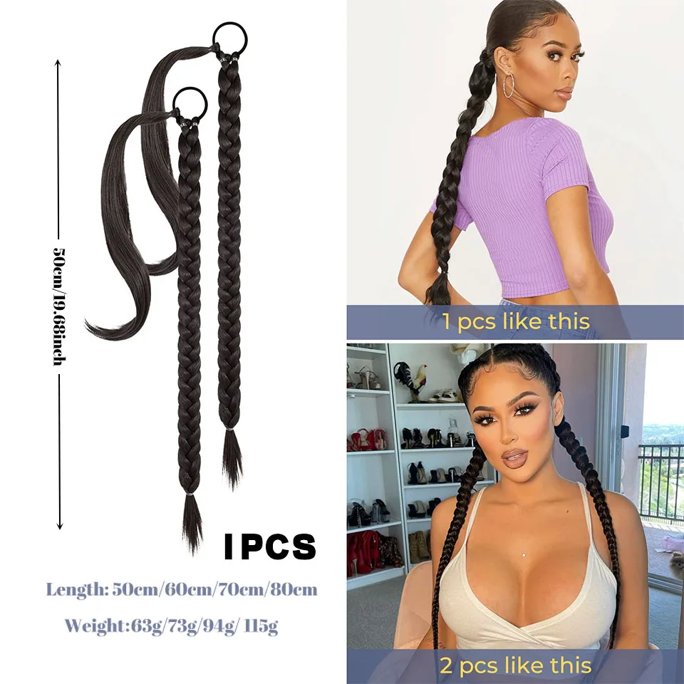 OLACARE Synthetic DIY Ponytail Extensions Boxing Braids Ponytail Hair Rope For Women High Temperature Fiber Black Brown Ponytail