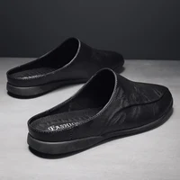 Summer Men Shoes Casual Fashion Mens Loafers Genuine Leather Half Slipper Breathable Slip on Lazy Driving Shoes Men - Image 2