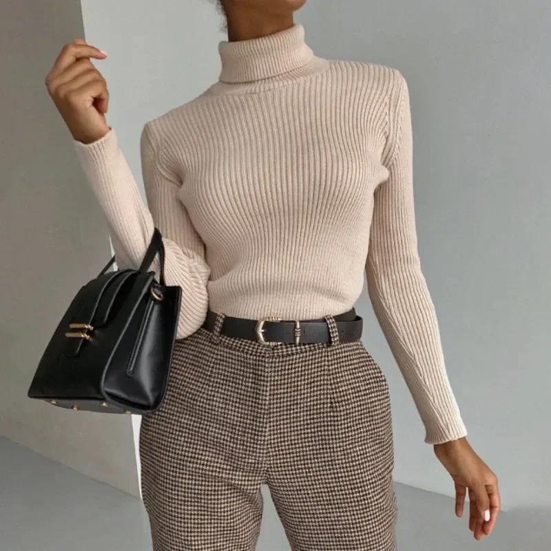 

Autumn Knitted Bottom Pullover Casual Sweaters Winter Turtleneck Sweaters Long Sleeve Pullover Women Knitted Top Jumper 29681