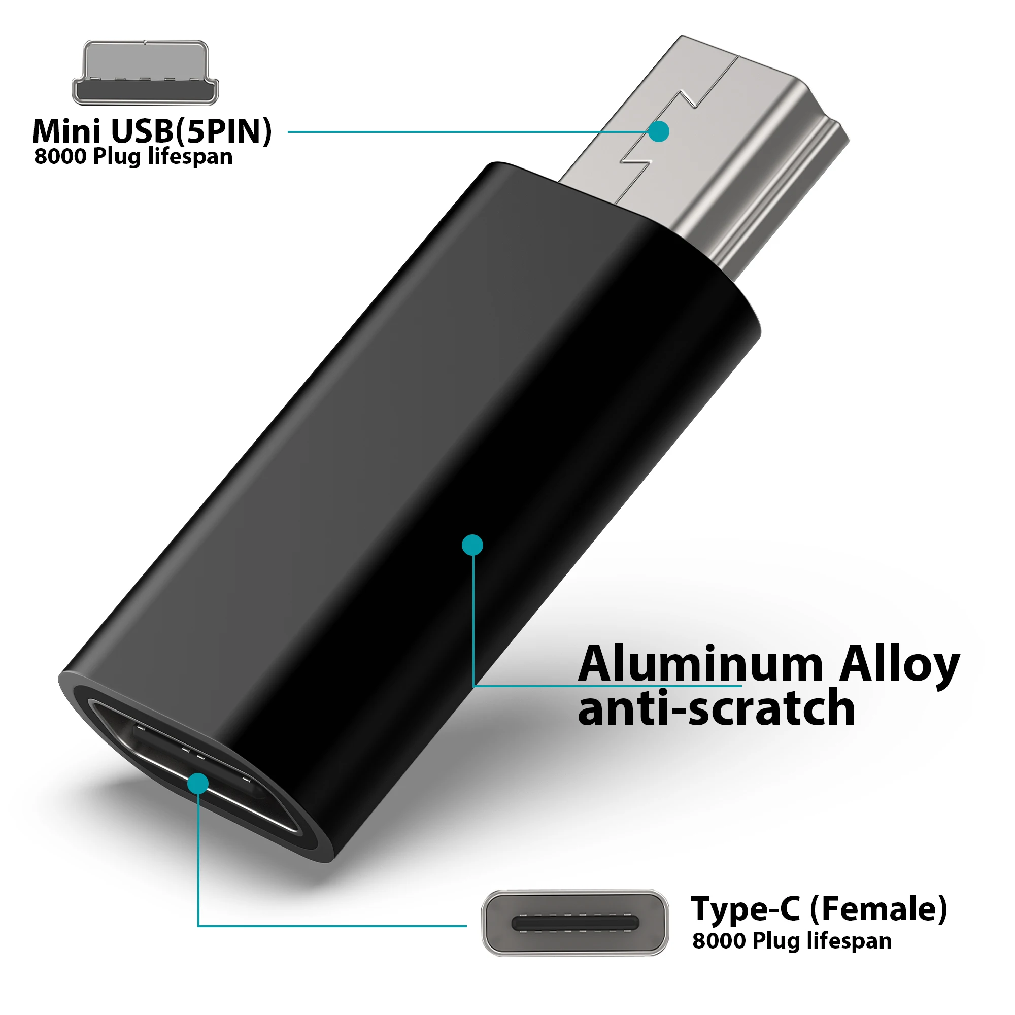 1-5 قطعة أنثى صغيرة نوع-C إلى 5 دبوس ذكر USB محول...