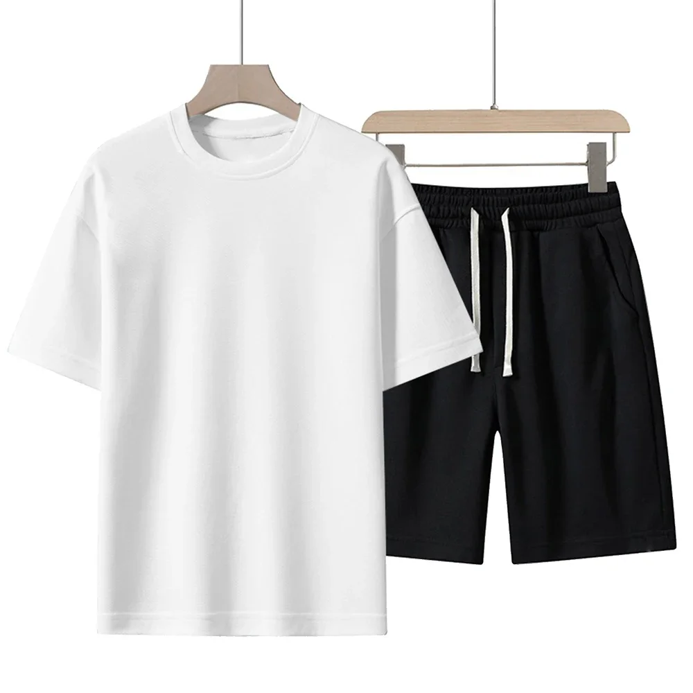 Summer Cotton T-Shirt Sets Men Women Cotton T Shirt Shorts Sets Solid Color Short Sleeved Streetwear Breathable O-neck Tracksuit 2