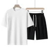 Summer Cotton T-Shirt Sets Men Women Cotton T Shirt Shorts Sets Solid Color Short Sleeved Streetwear Breathable O-neck Tracksuit 2