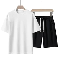 Summer Cotton T-Shirt Sets Men Women Cotton T Shirt Shorts Sets Solid Color Short Sleeved Streetwear Breathable O-neck Tracksuit 2