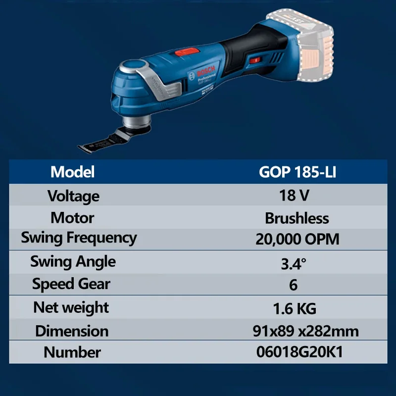 BOSCH GOP 185-Li Аккумуляторный Осциллирующий многофункциональный инструмент, бесщеточный Универсальный режущий станок, 18 в (art.: 3920c4bee4afd) - 3920c4bee4afd