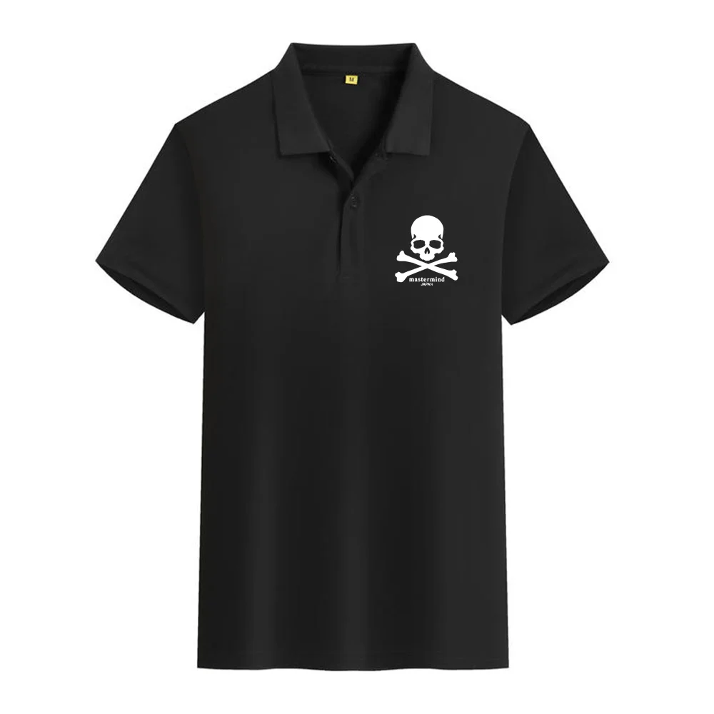 남성용 뚱뚱한 해골 프린트 폴로 셔츠, 반팔, 루즈 트렌디 홍콩 스타일, 폴로 니트 티셔츠