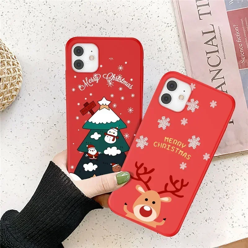 

2024 Christmas Cartoon Santa Claus Elk Phone Case For iPhone 11 12 13 15 Pro Max Mini X XS XR 7 8 14 Plus Soft Silicone Cover