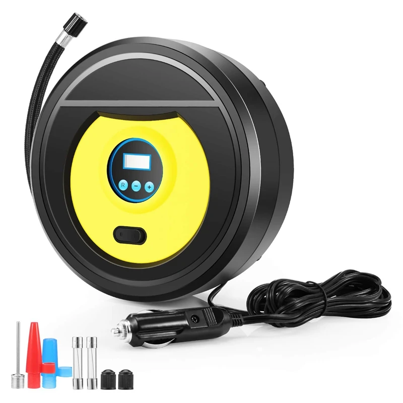 

Портативный воздушный компрессор с манометром, 12 В постоянного тока, 10 А, насос для шин для автомобилей, минивэнов, велосипедов, баскетбола, регби и др.