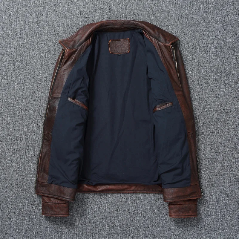 Description Picture 5 of itemGenuine Leather Men's Retro Old-Fashioned Motorcycle Jacket Pure Head Layer Cowhide Slim-Fit lapel Coat Casual Trend