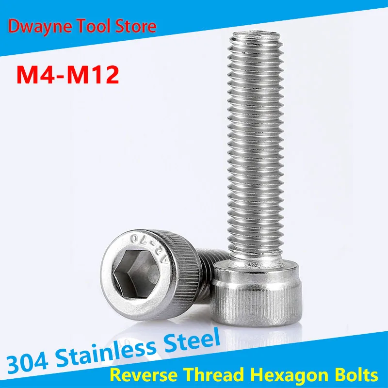 

304 Stainless Steel Reverse Thread Left Thread / Reverse Thread / Left Internal Hexagonal Screw / bolt m4-m12 【2PCS】