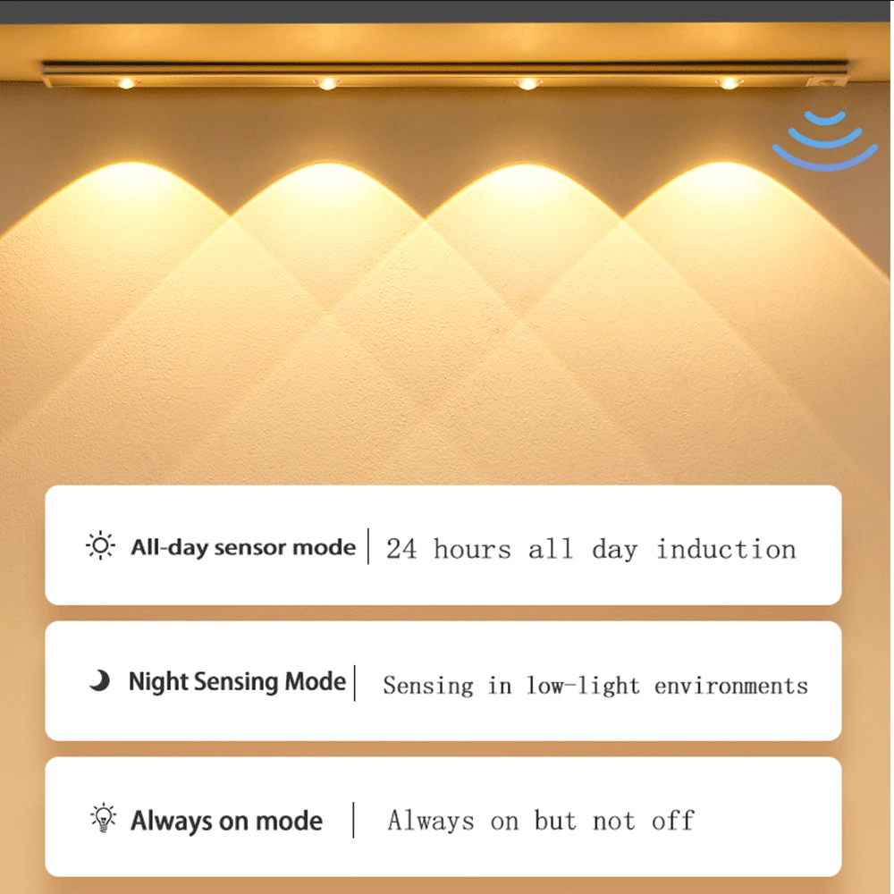 LED Cabinet Light LED Kitchen Under Cabinet Light Rechargeable Motion Sensor Closet Wardrobe Decoration Lamp20/30/40/50cm Night Light
