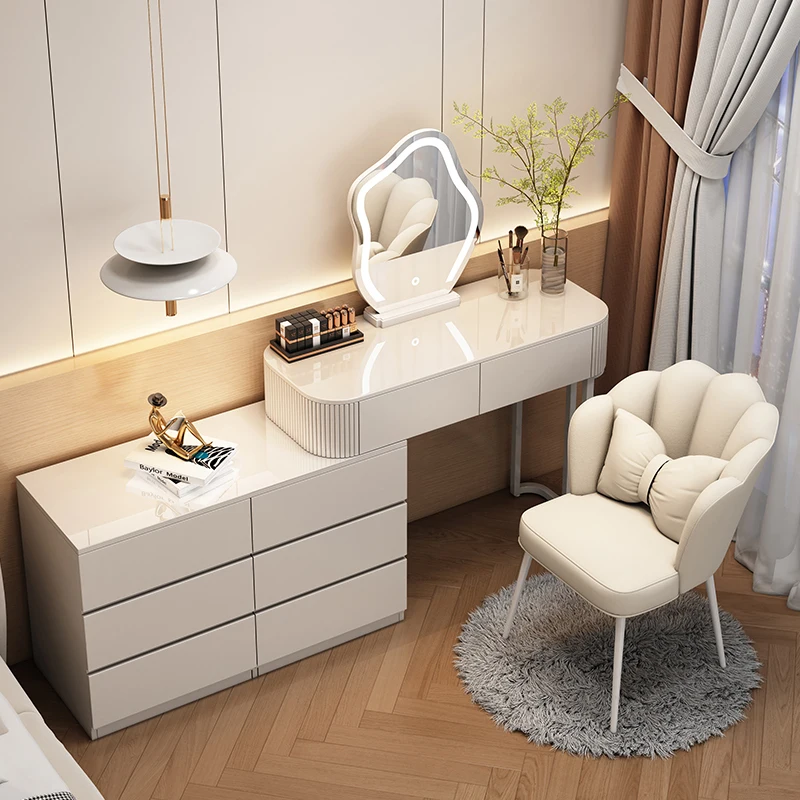 

White Modern Dressing Table Bedroom Chair Luxury Drawers Dressing Table Mirror Lights Coiffeuse De Chambre Salon Furniture