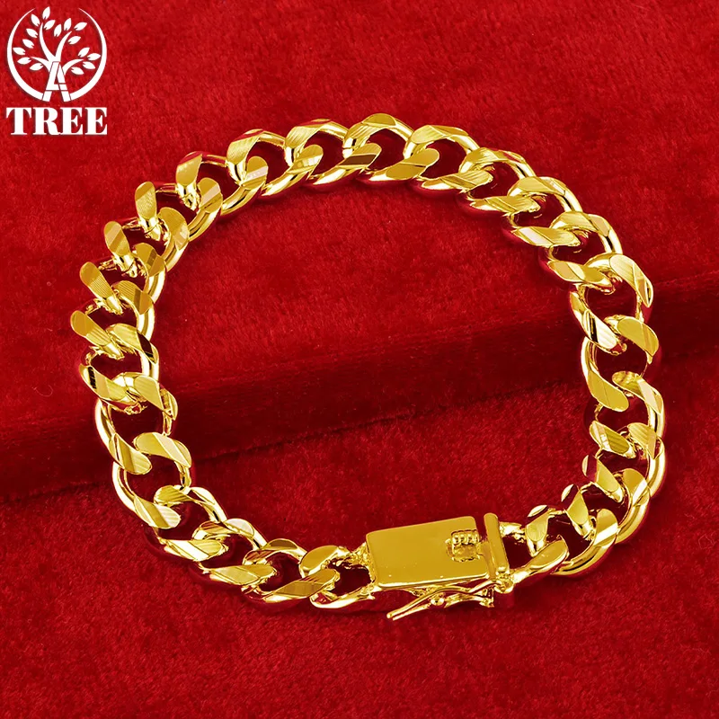 

ALITREE 24K Yellow Gold 10mm Cuban Chain Men Cuba Bracelets For Woman Party Wedding Engagement Christmas Hip Hop Fashion Jewelry