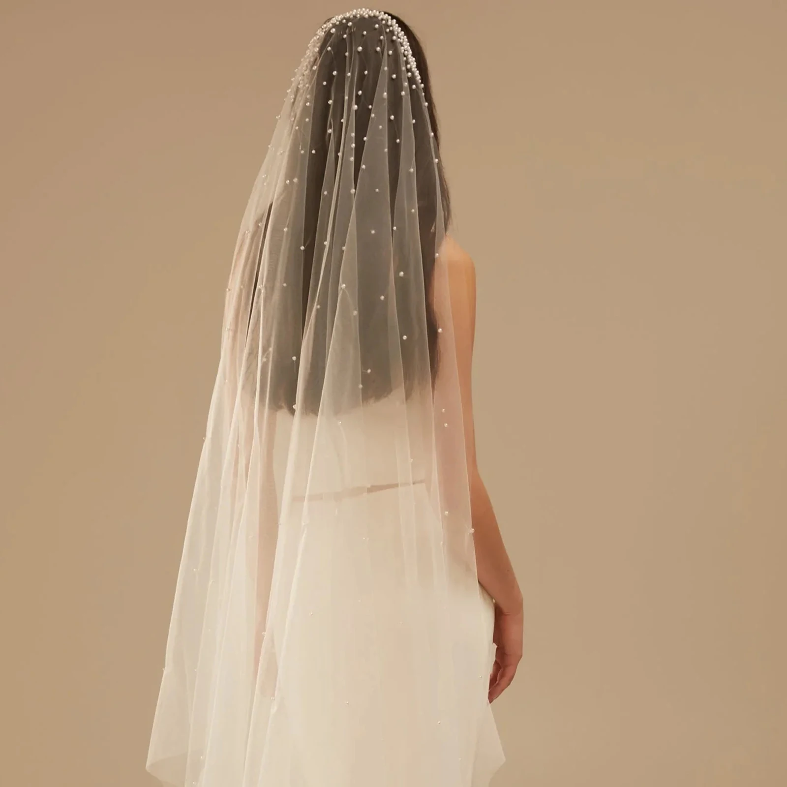 Bridal Veil 1 Tiers Beaded Soft Tulle with Comb Women Wedding Hair Accessories bridal veil