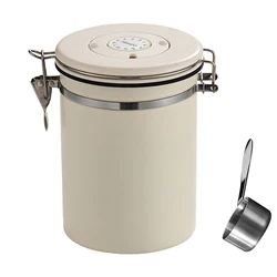Airtight Stainless Steel Coffee Bean Storage Jug - 1.2L (WHITE)