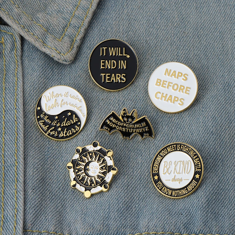 

Темный панк баннер эмалевые булавки На Заказ Солнце ведьмахство круги летучая мышь тайчи брошь на лацкан значки сумка Ювелирные изделия подарок для детей друзей