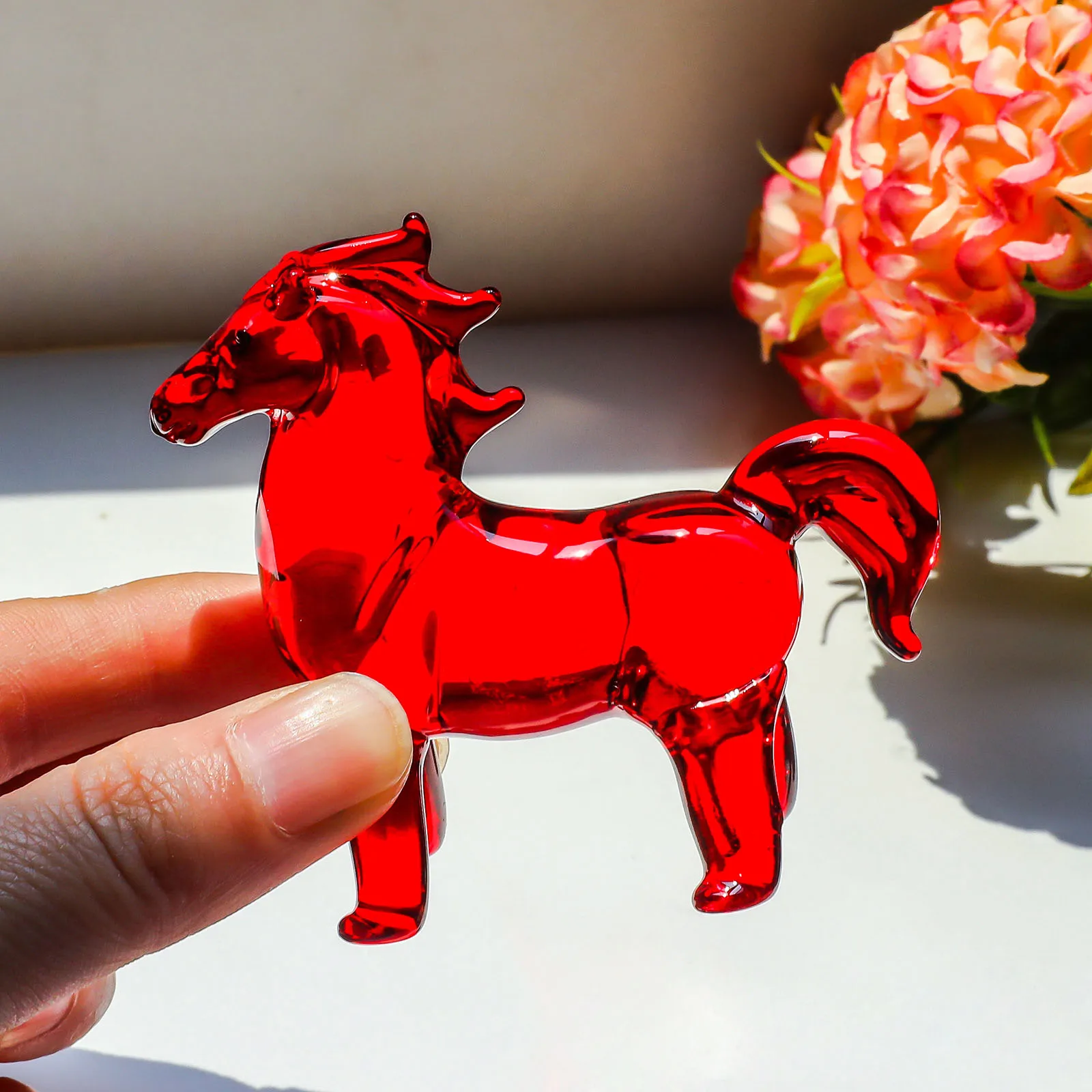 Colorful Crystal Horse Statue - Artistic Glass Ornament for Home and Office Decor