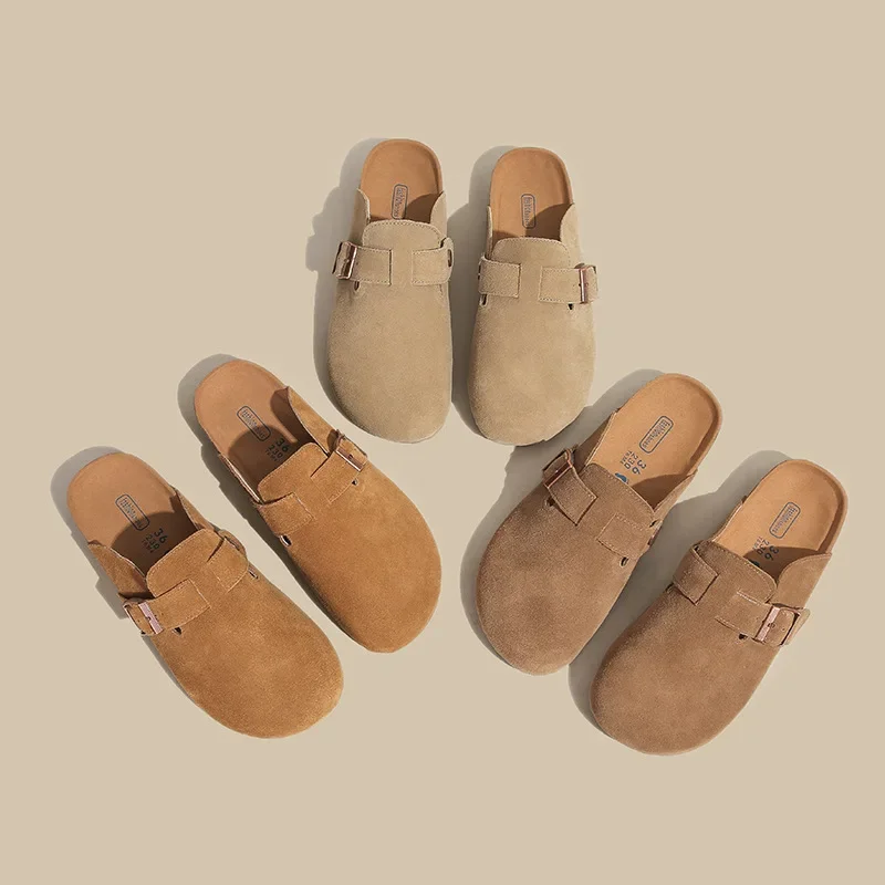 

Women's Slipper Natural Cow Leather Outside Brand Fashion Buckle Comfortable Slippers Women