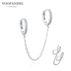 YUXINTOME 1 PC 925 en argent Sterling aiguille d'oreille coloré Zircon chaîne gland boucles d'oreilles pour les femmes deux trous boucle d'oreille bijoux A45