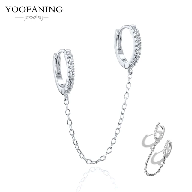 YUXINTOME 1 PC 925 en argent Sterling aiguille d'oreille coloré Zircon chaîne gland boucles d'oreilles pour les femmes deux trous boucle d'oreille bijoux A45