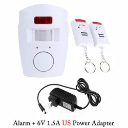 Wireless PIR Motion Sensor Alarm with Dual Remote and Power Adapter for Enhanced Home Security (With US Plug)