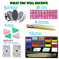 Bowitzki Professional Water Activated Face Paint Kit Split Cake Palette Rainbow Makeup in Carnival Party Festival Cosplay Makeup 2
