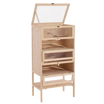PawHut Wooden Large Hamster Cage, Gerbil Cage 4 Layers with Tall Bottom & Storage Shelf