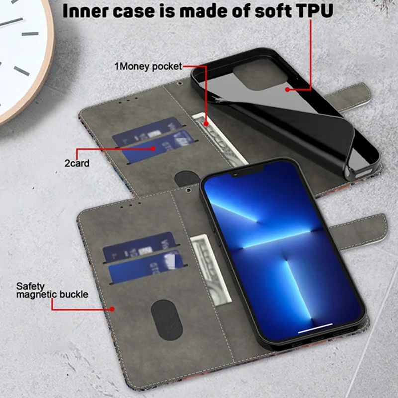 Chic Painted Leather Wallet Flip Phone Case
