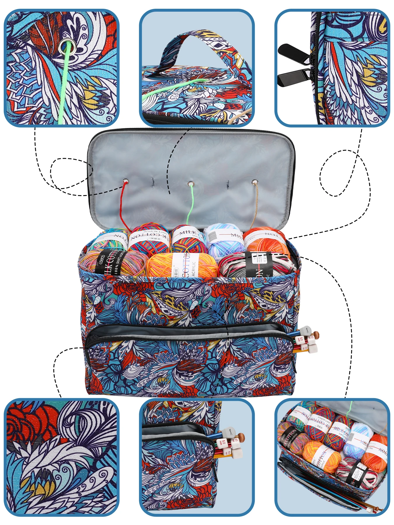 New Vintage Yarn Storage Bag Blue Color Knitting Tote Bag