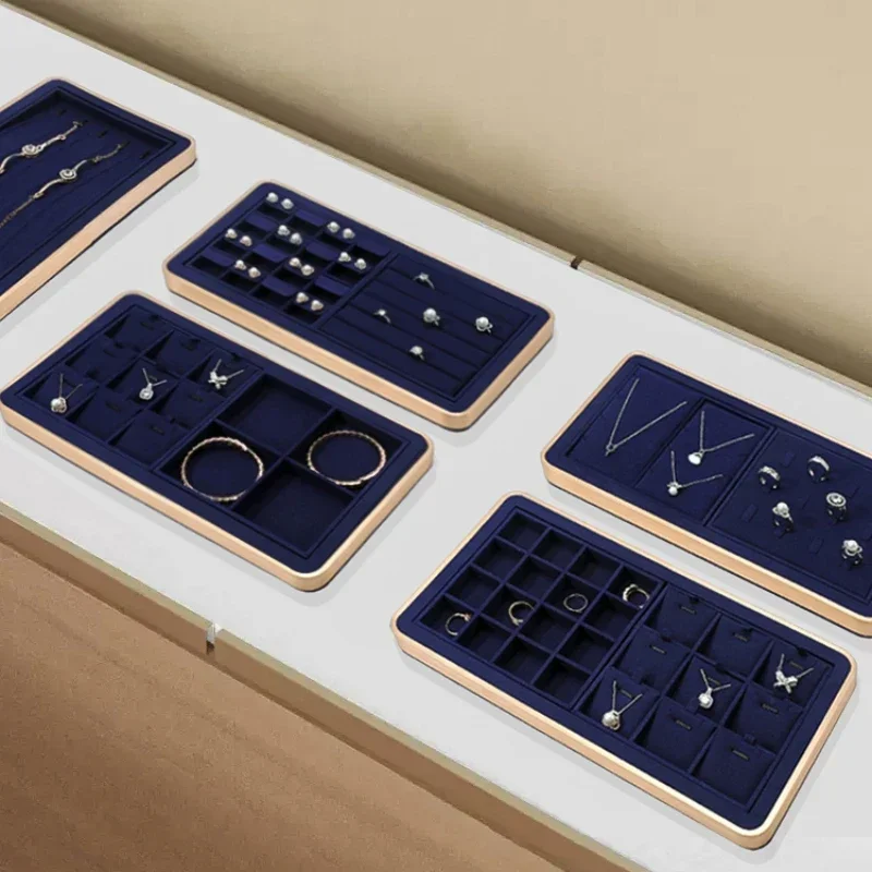

Blue microfiber metal jewelry tray jewelry display window jewelry viewing tray bracelet necklace earring ring viewing tray