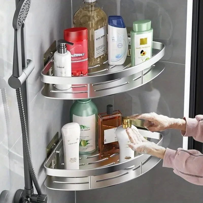 Bathroom Shelf Aluminum Alloy Shampoo Rack Makeup Storage Organizer Shower Shelf Bathroom Accessories No Drill Wall Corner storage rack,shower shelf,shampoo rack,bathroom storage shelf,storage shelf,shampoo holder,bathroom shelf,bathroom accessories,bathroom corner shelf,shower rack