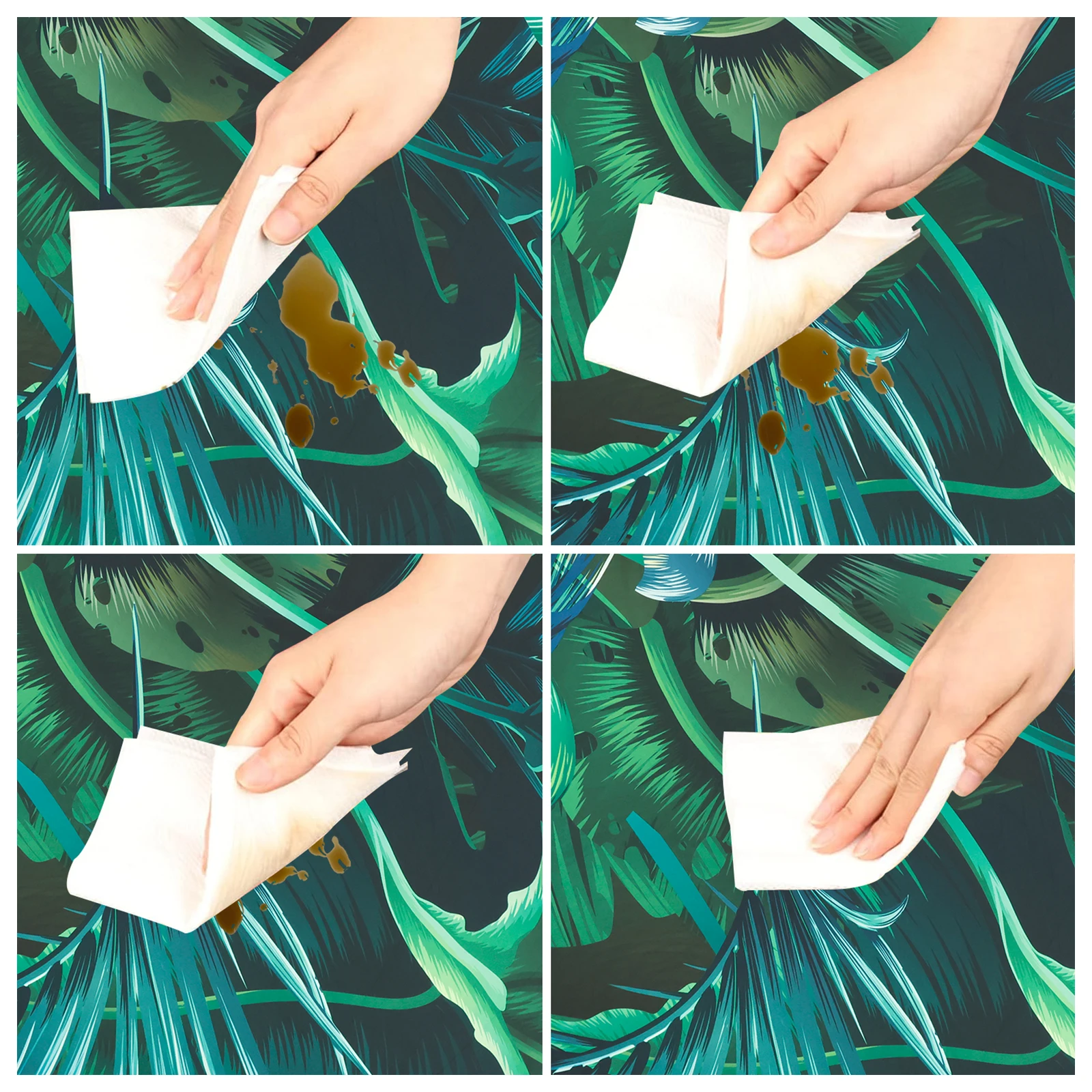 Elastic Round Tablecloth Polyester Waterproof Tablecloth Cover with Pattern Decorative Desktop Protective Cover for Dining Table