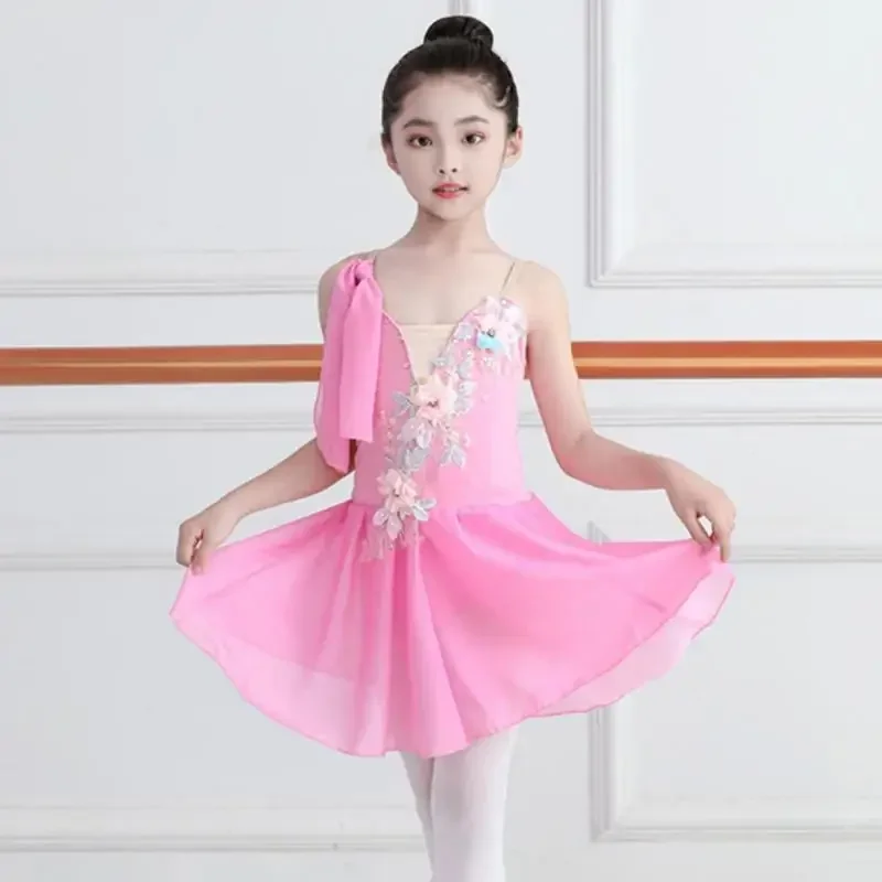 

Children Ballet Dress Girls Blue White Chiffon Classical Leotard Ballet Dress For Kids Modern Dance Chinese Sling Dress